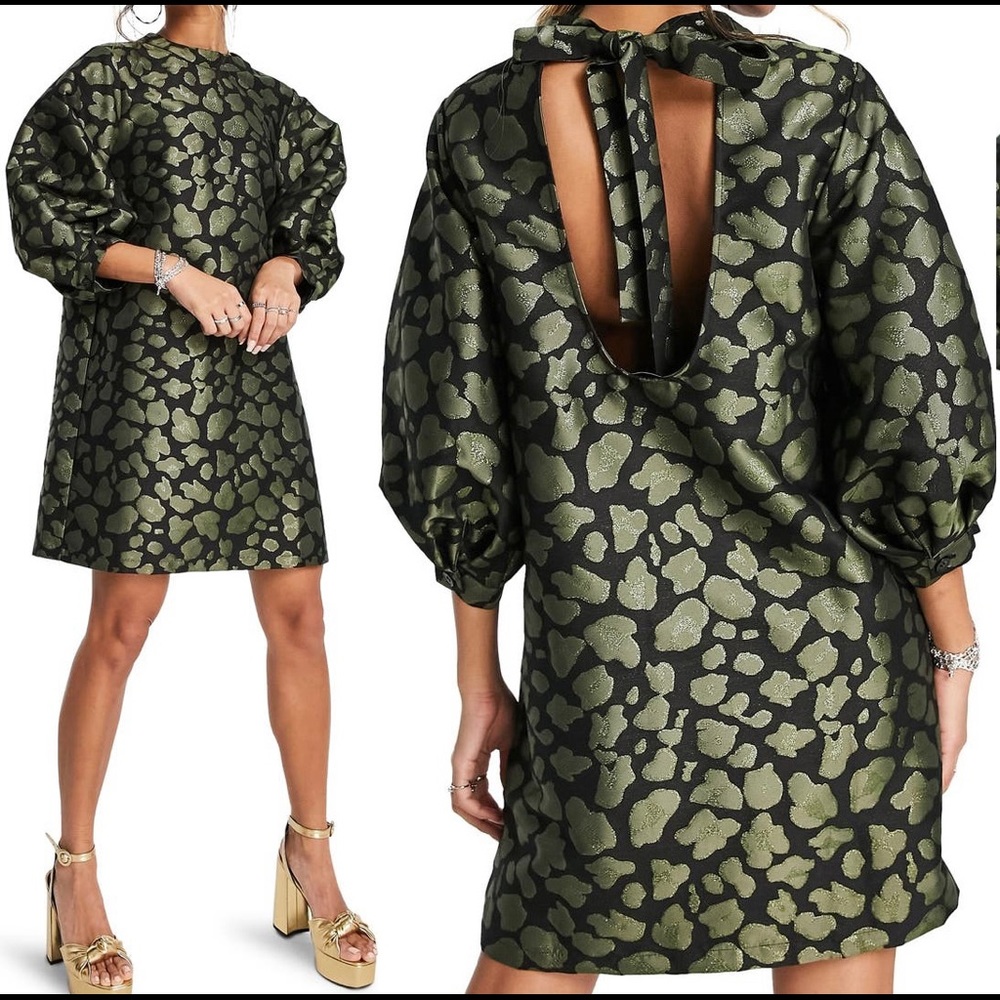 Topshop Animal Print Metallic Jacquard Shift Dress
